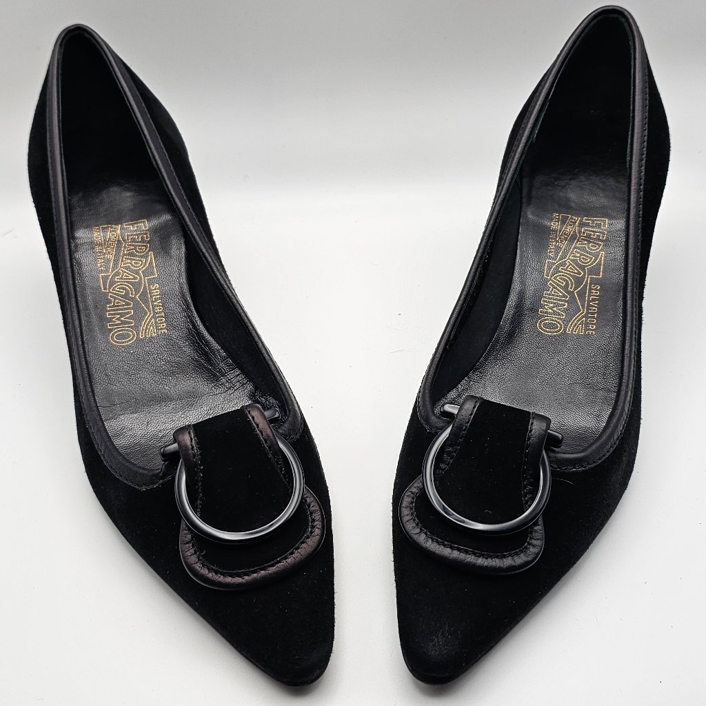Salvatore Ferragamo Black Suede Kitten Heels Size 5.5